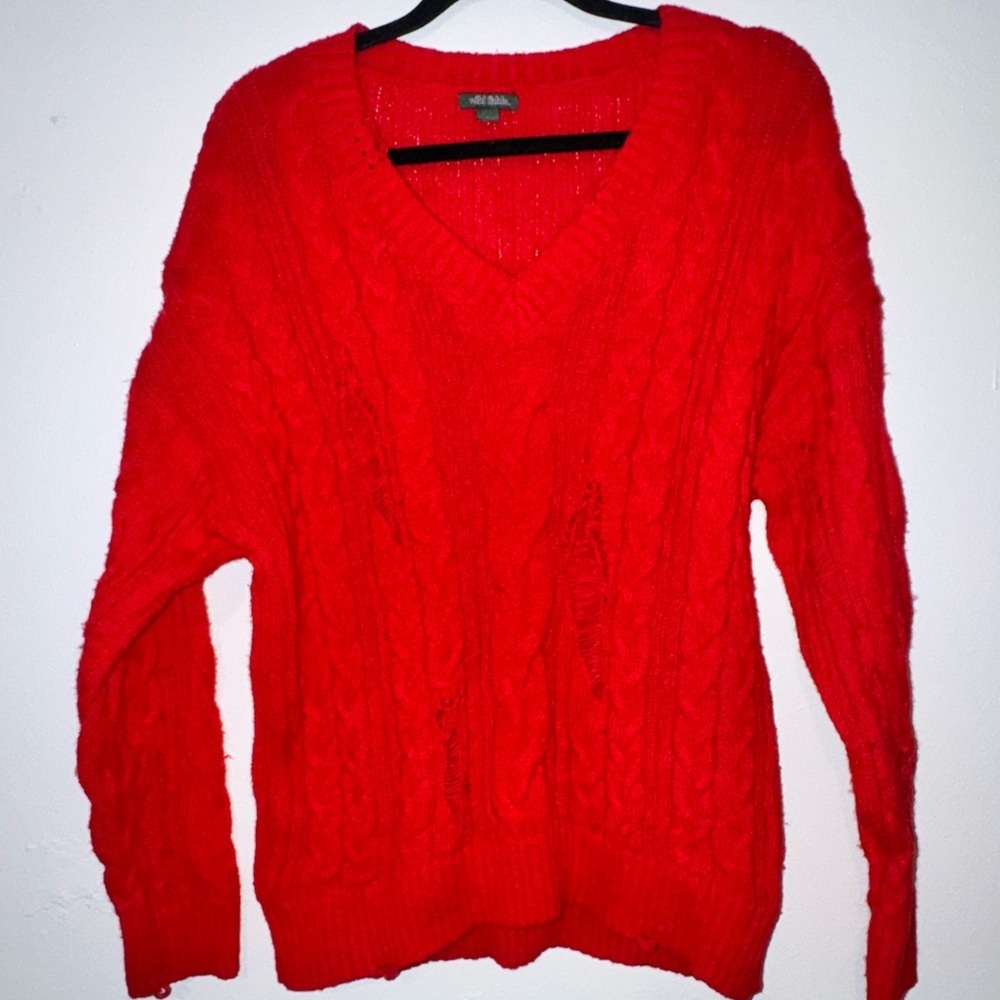 V-Neck Red Knit Sweater